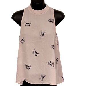 Everly Cat Print semi-sheer blouse, sleeveless, Med